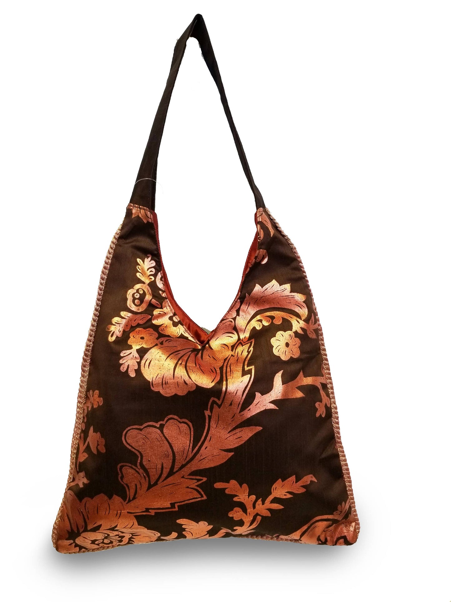 Fabric Copper Foil Hobo Zip Top Purse