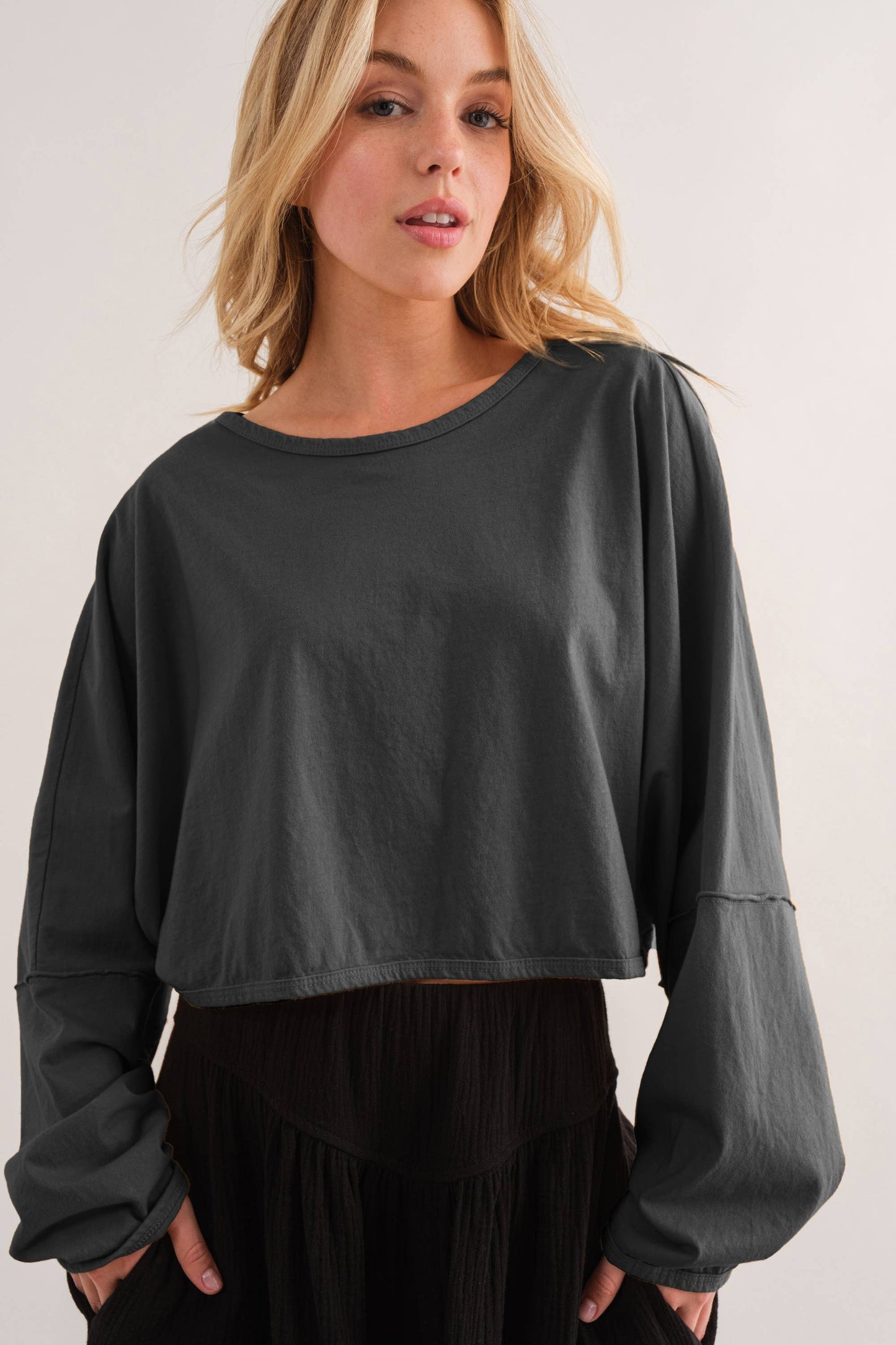 Washed Relaxed Fit Drop Shoulder Crop Top