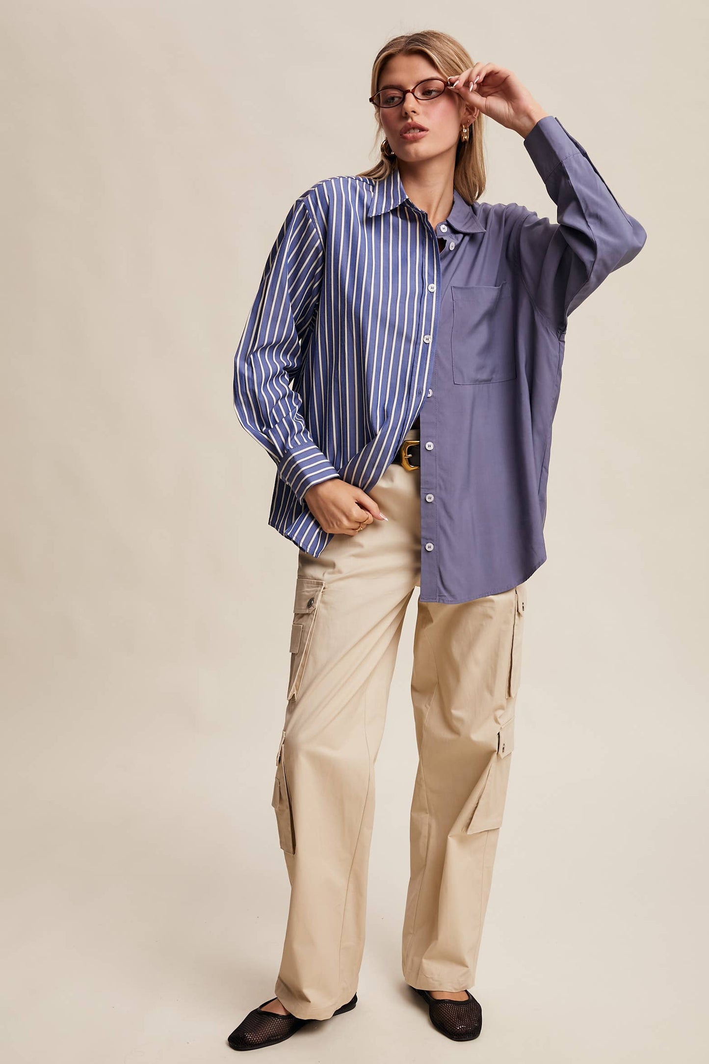 Contrast Panel Button-Up Shirt