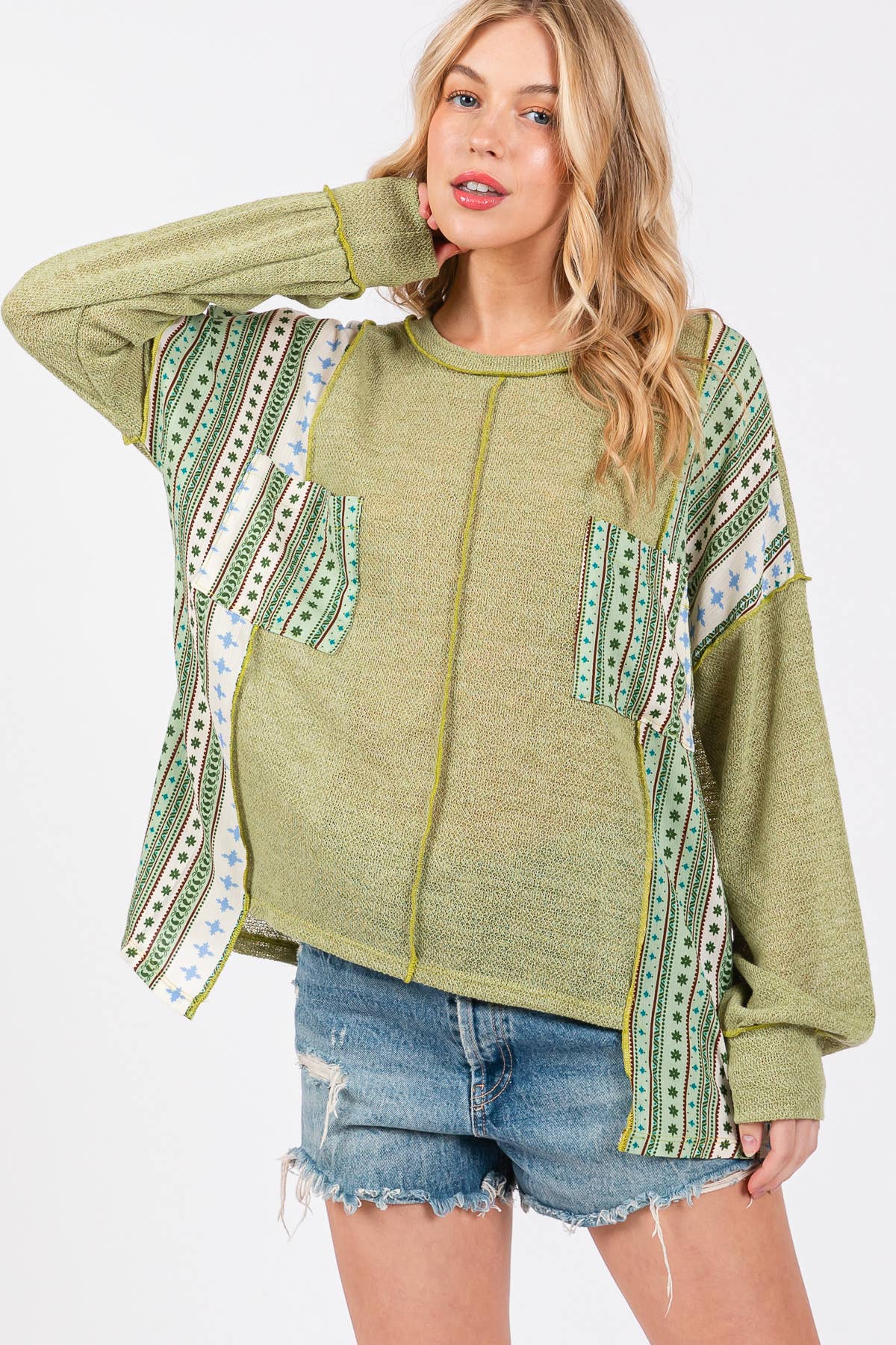 Contrast Boho Round Neck Sweater