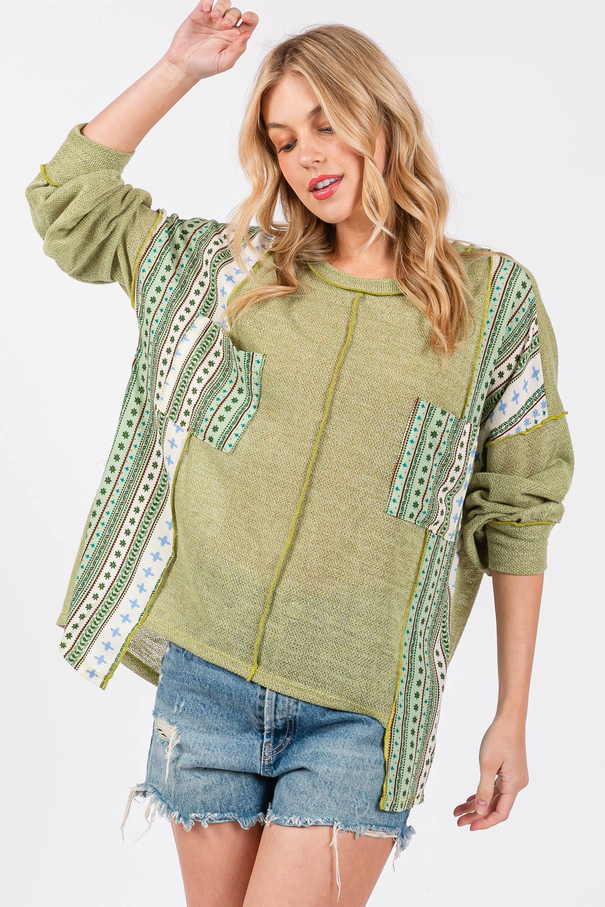 Contrast Boho Round Neck Sweater