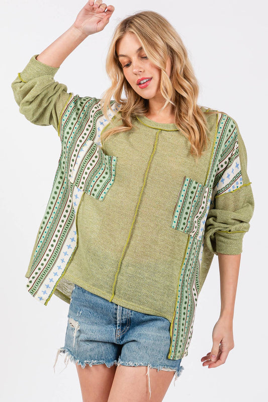 Contrast Boho Round Neck Sweater