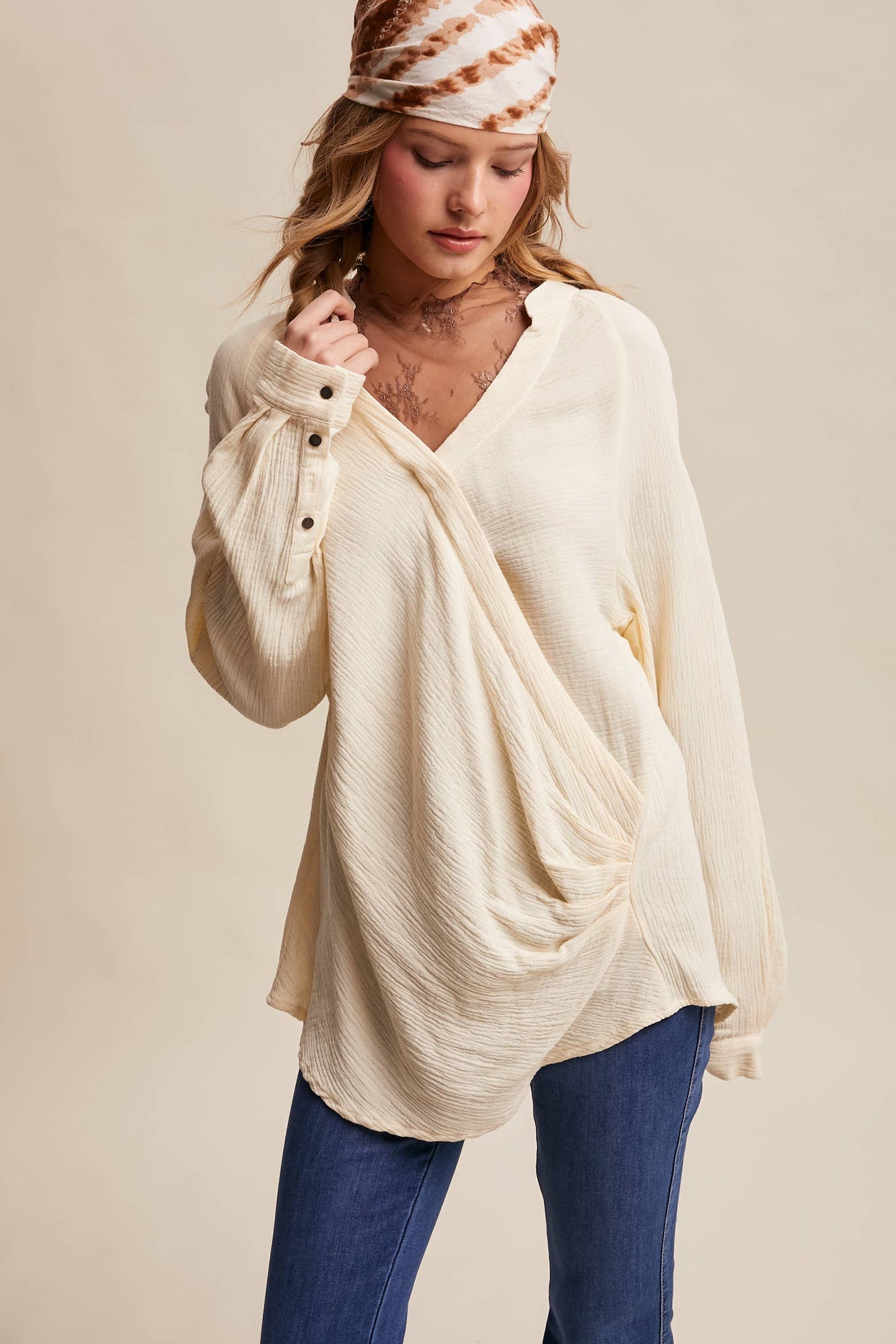 Draped Surplice Textured Blouse