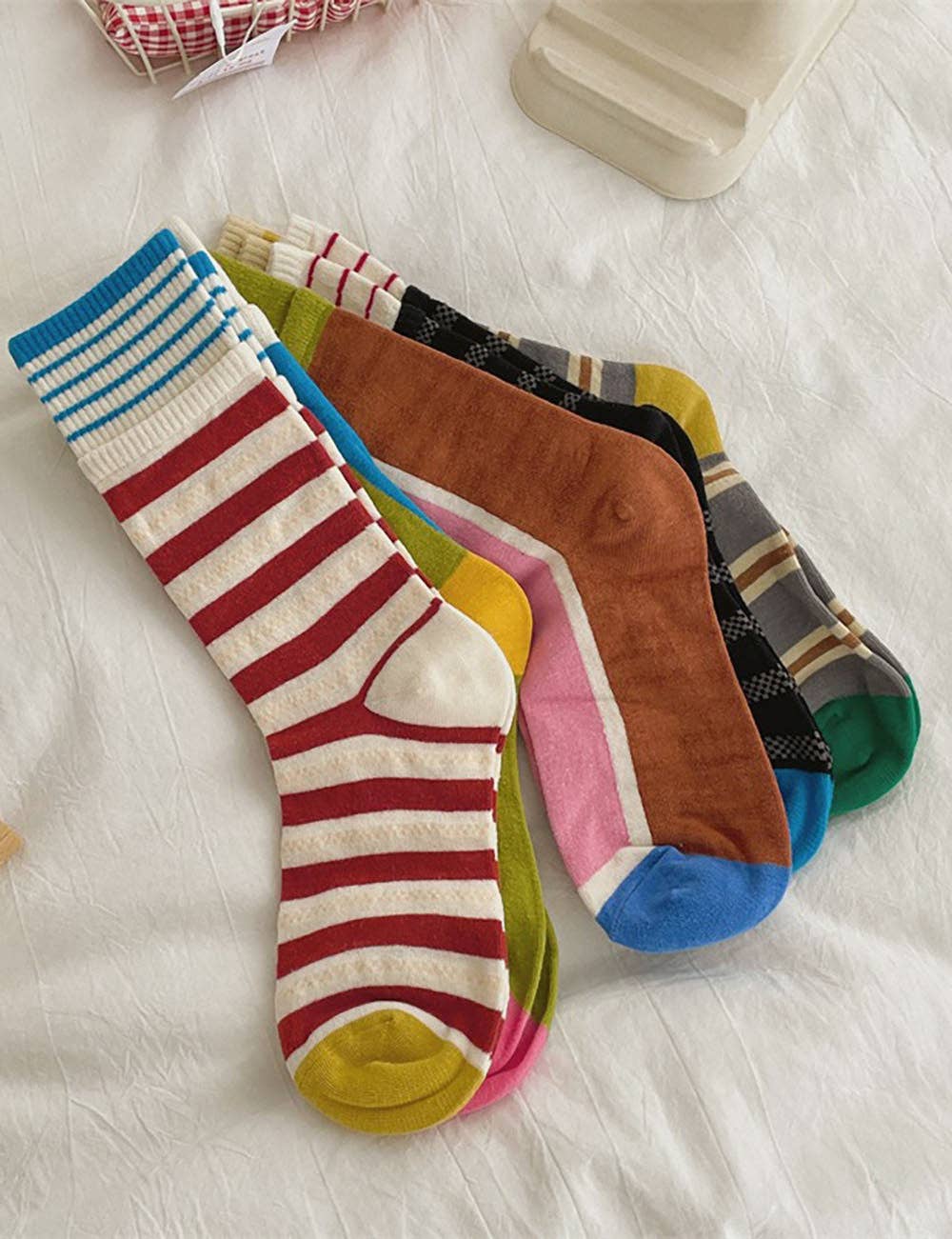 Pure Cotton Colorful Striped Crew Socks