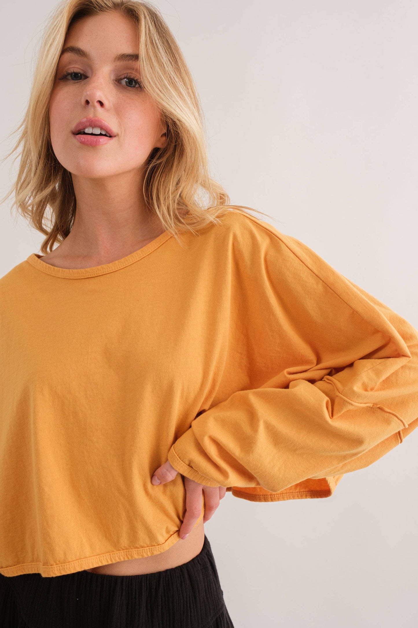 Washed Relaxed Fit Drop Shoulder Crop Top