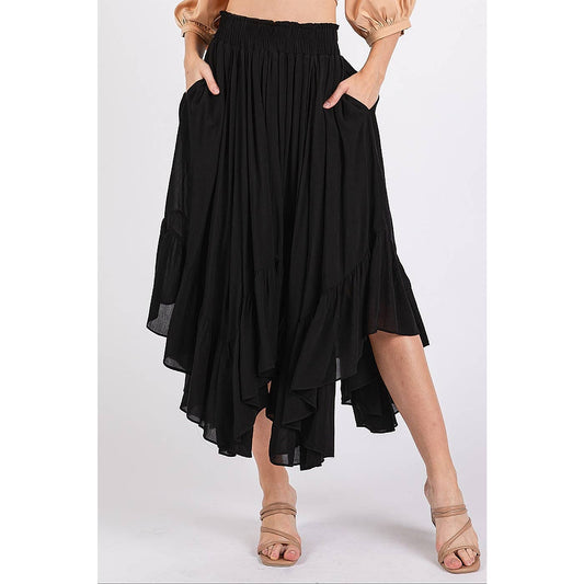 HANDKERCHIEF HEM ELASTIC WAIST POCKET MIDI SKIRT