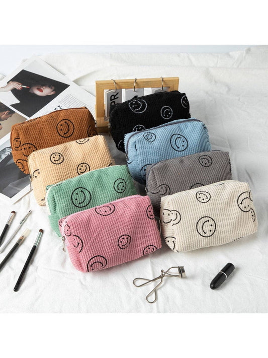 Smiley Print Cosmetic Organizer Bag