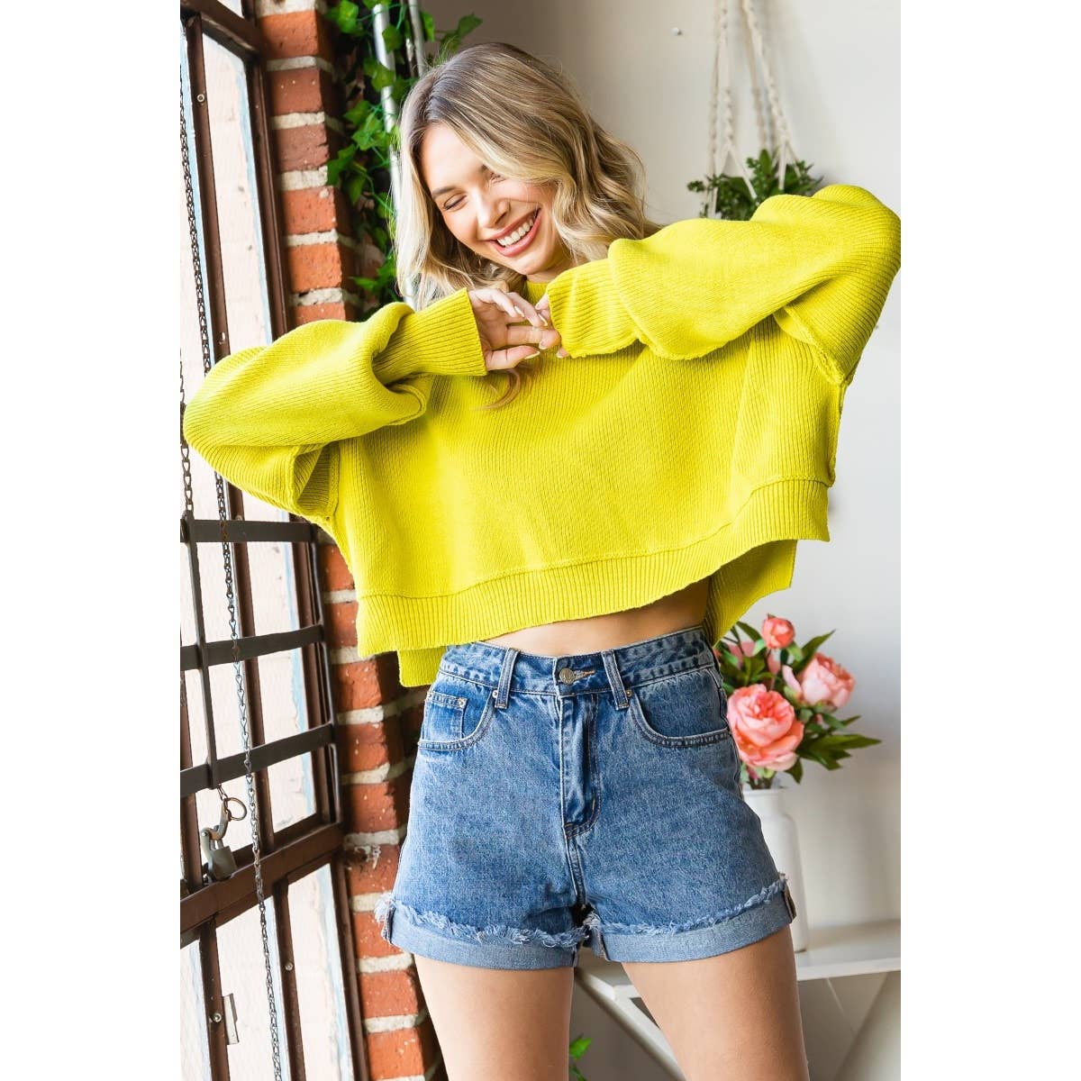 Mock neck Cropped Sweater Top