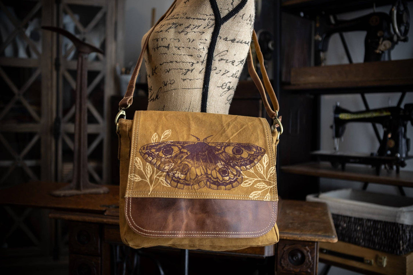 Moth Rising Recycled Canvas Saddle Bag