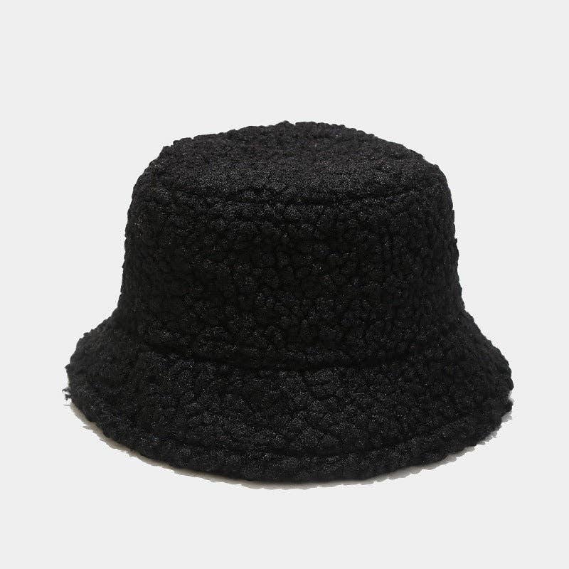 Solid Color Simple Artificial Lambswool Winter Bucket Hats