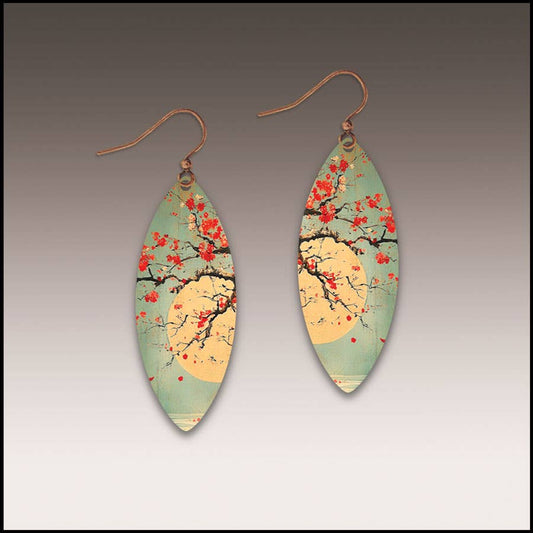 Cherry Moon Leaf Point Handmade Earrings