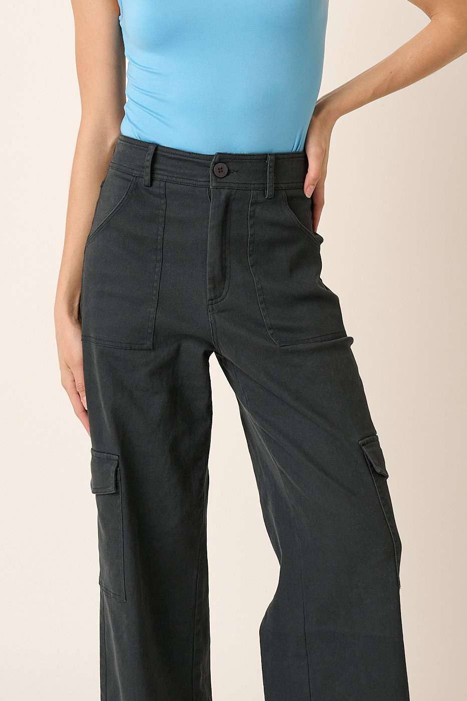 TWILL CARGO WIDE LEG HIGH WAISTED PANTS
