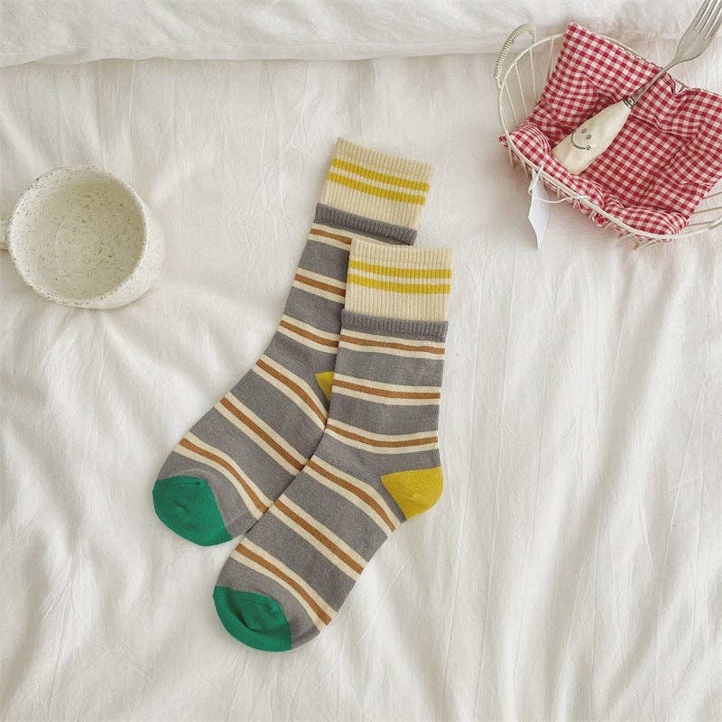 Pure Cotton Colorful Striped Crew Socks