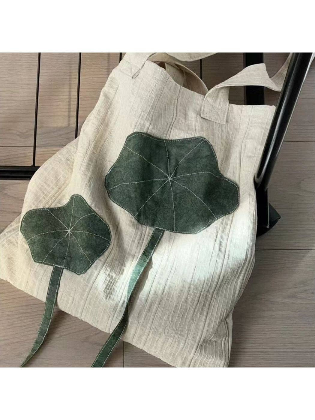 Lotus Leaf Applique Vertical Tote Bag
