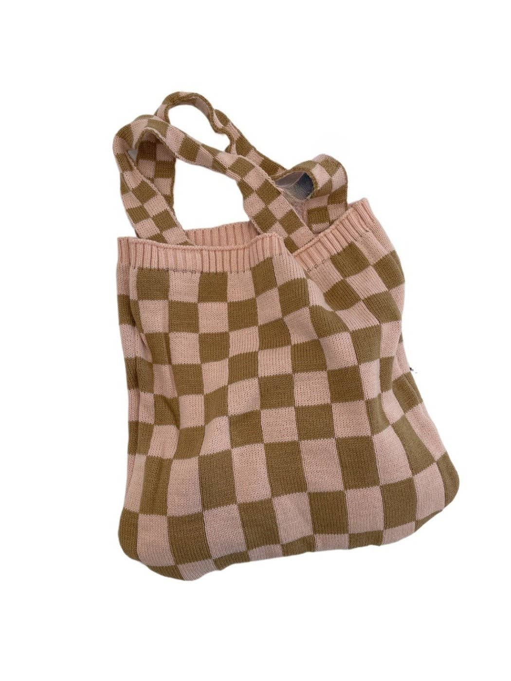 Knitted Checkered Tote Bag