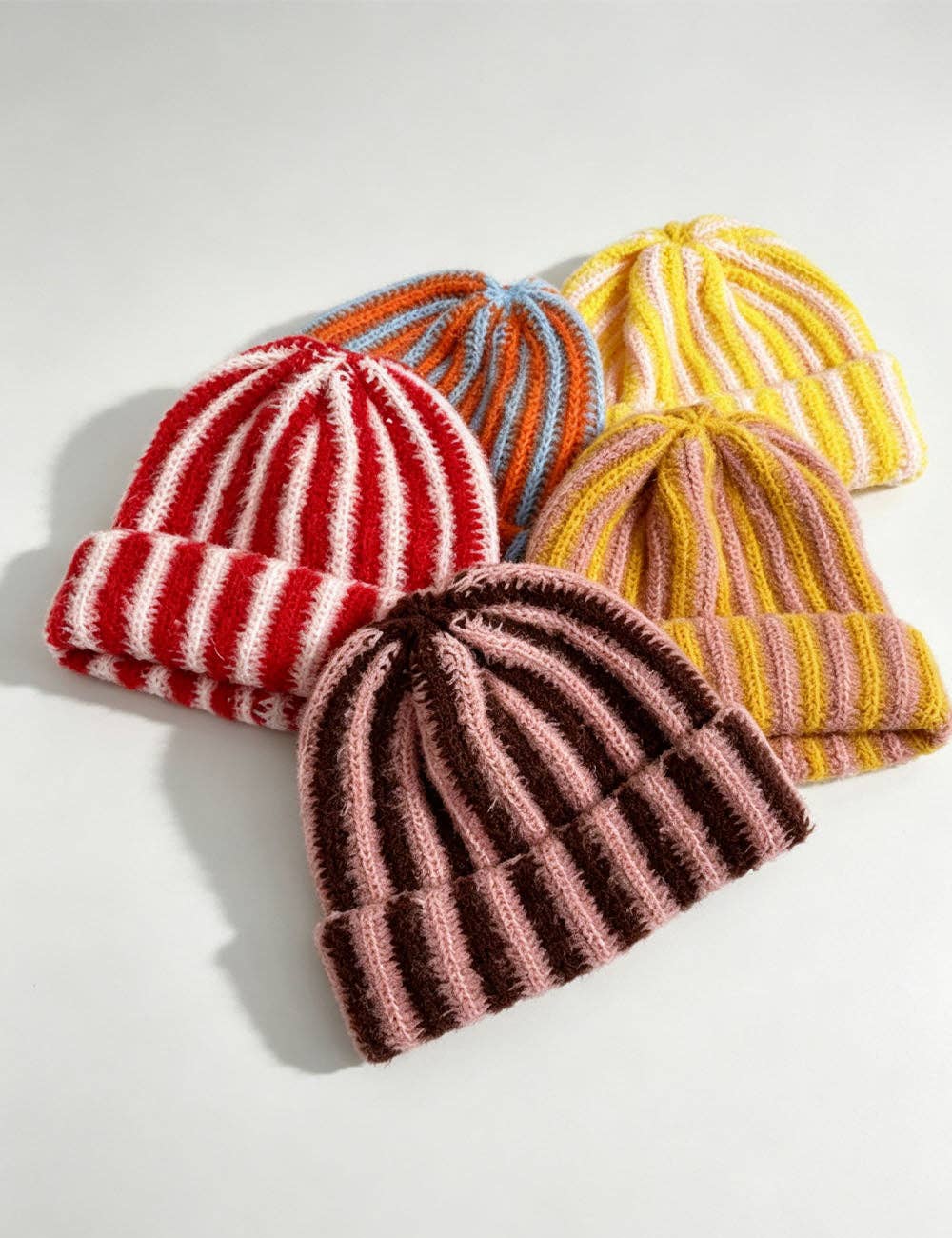 Stylish Color Contrast Striped Knit Beanie Hat