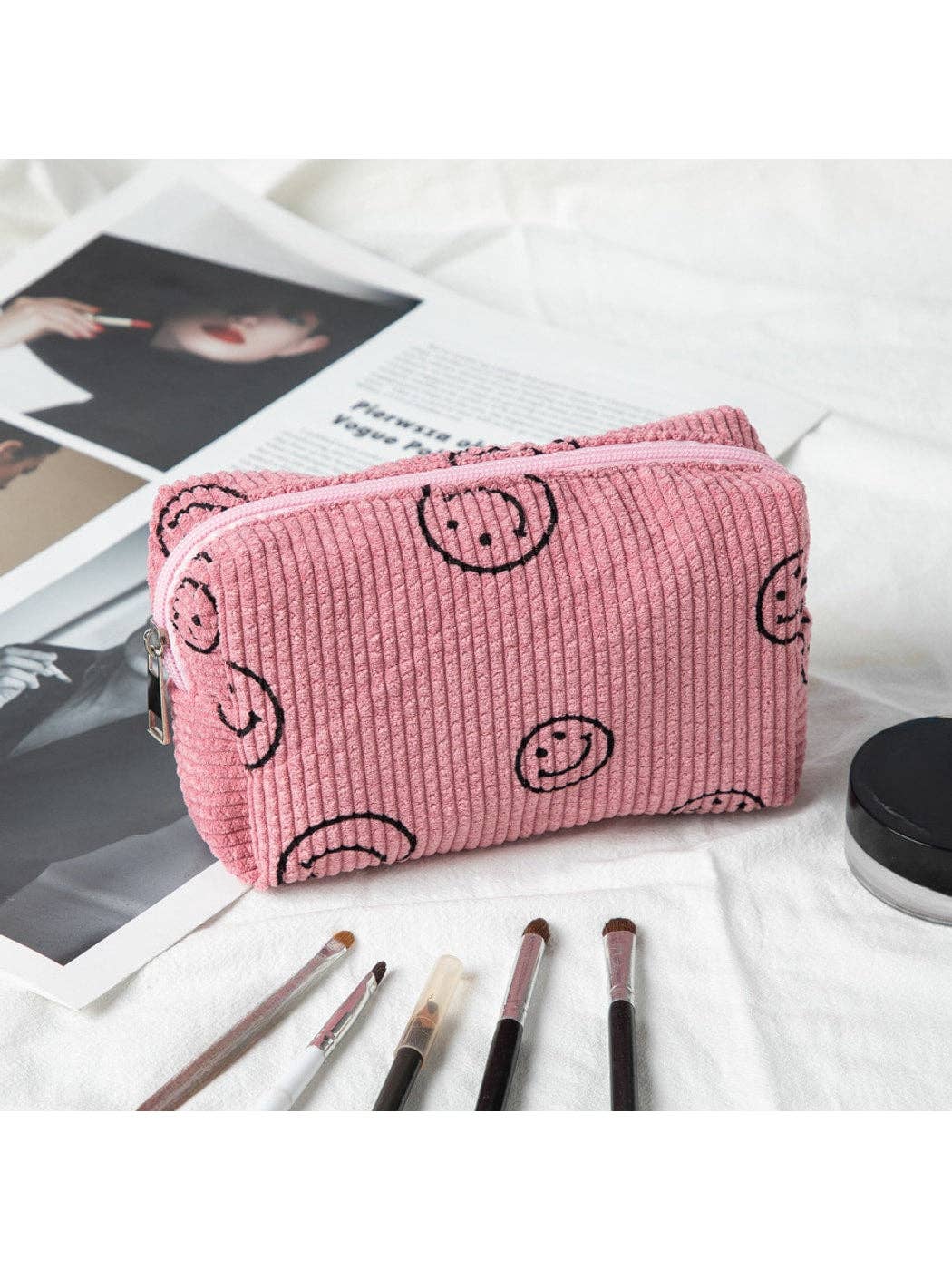 Smiley Print Cosmetic Organizer Bag