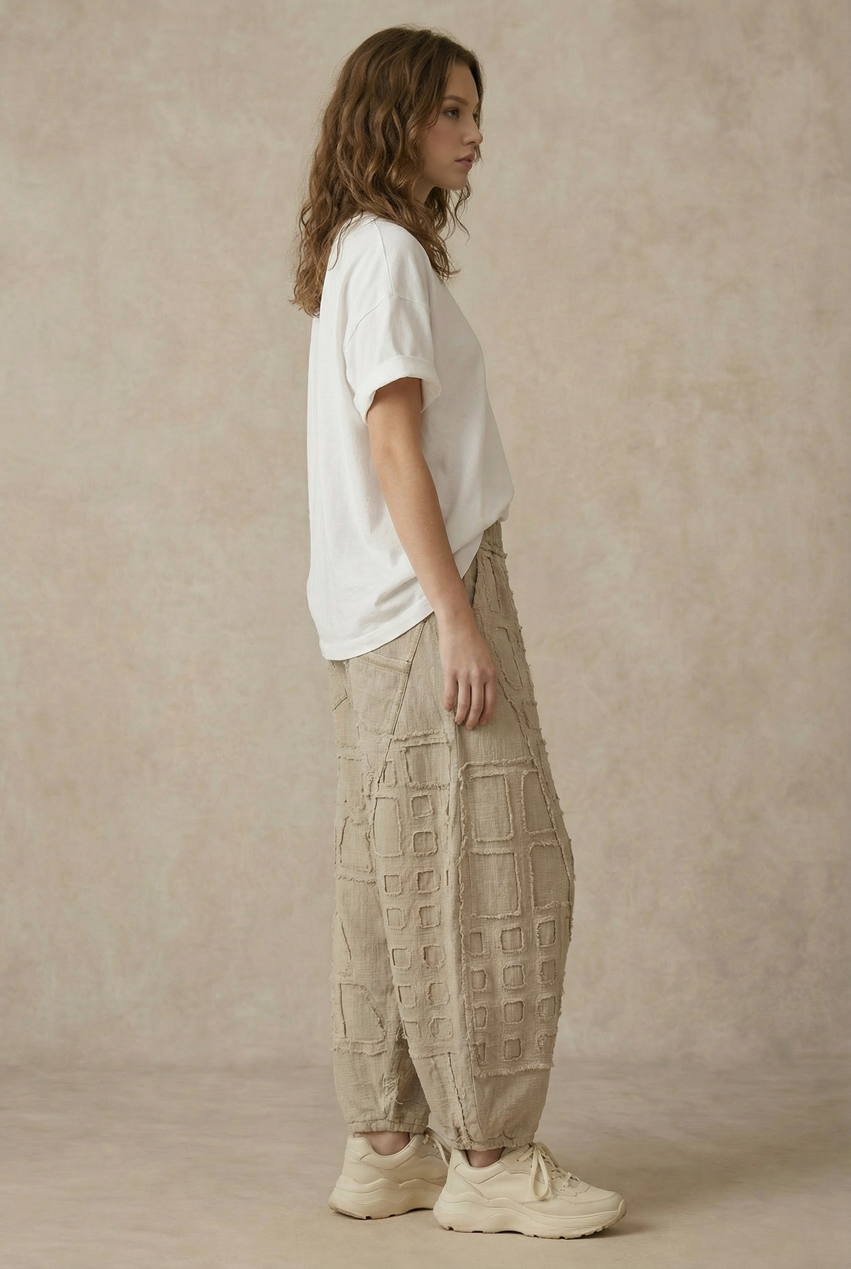 CASUAL BEIGE TEXTURED PANTS
