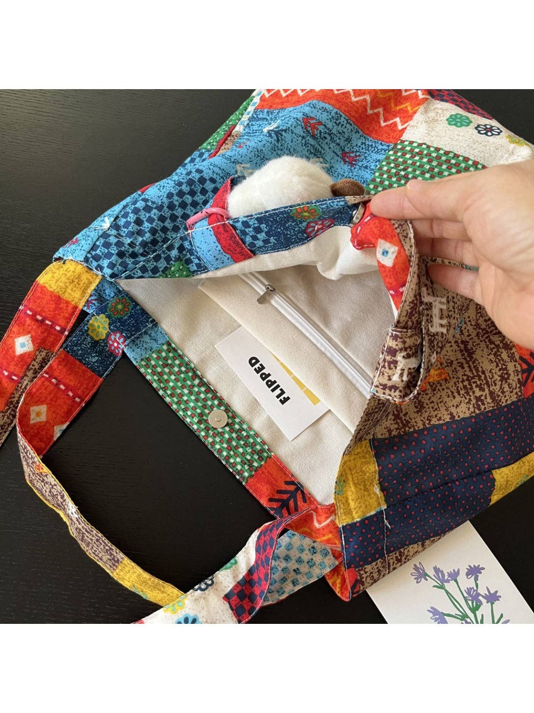 Patchwork Tote Bag With Cloud Charm