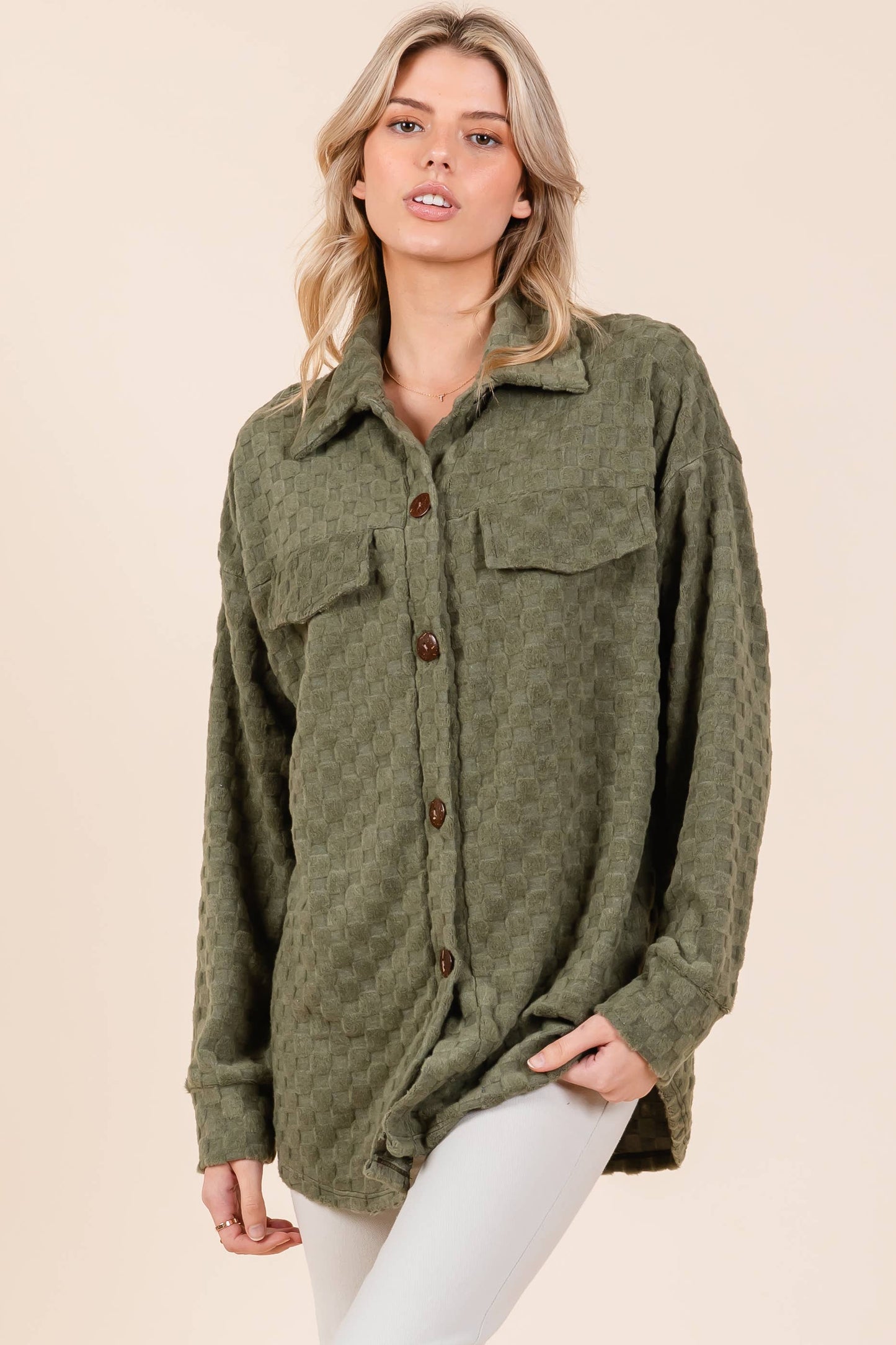 Textured button down shacket