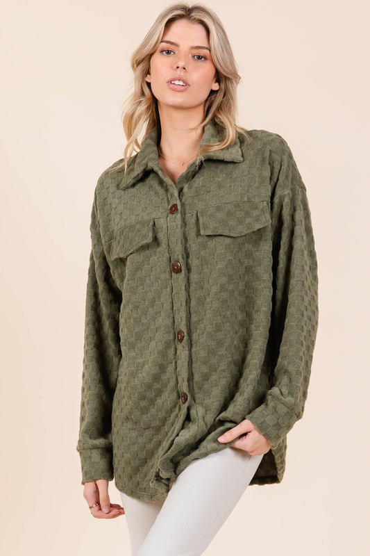 Textured button down shacket