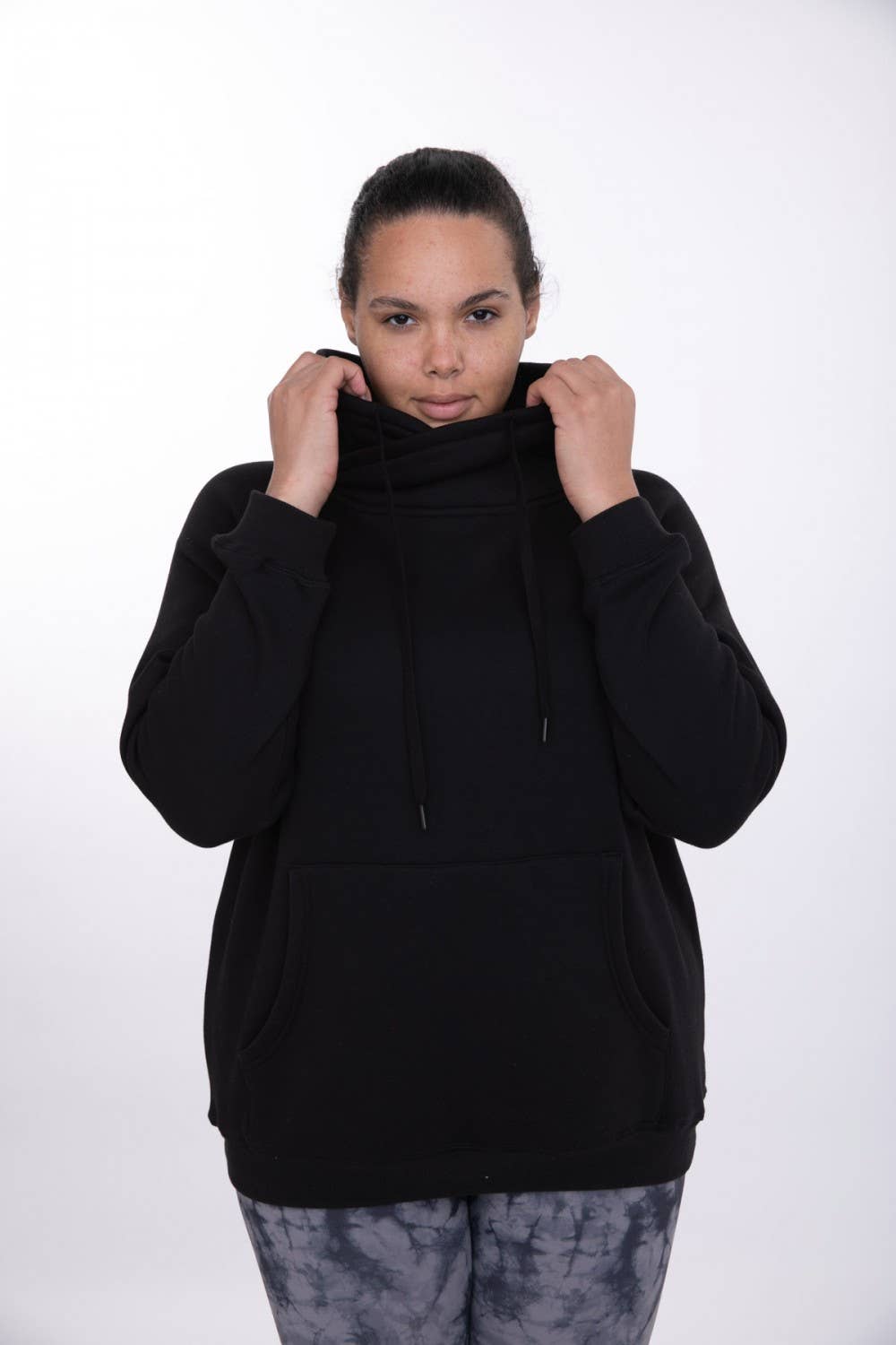 Criss Cross Cowl Neck Longline Pullover (plus)