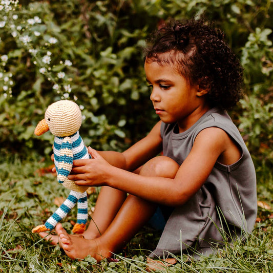 Handmade Yellow Spring Duck Rattle – Stripey & Sweet