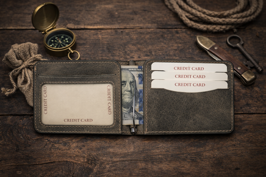 Grey Leather Money Clip Wallet for Men, Bill Clip, Slim Wallet