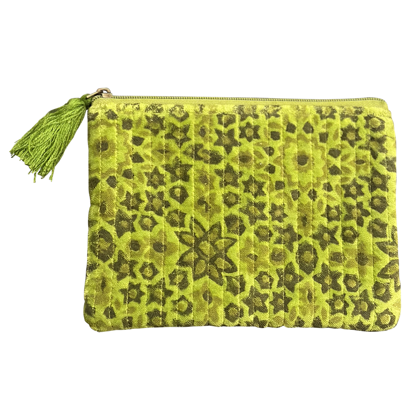Spring Green Block Print and Quilted Floral Pouches Set of 3