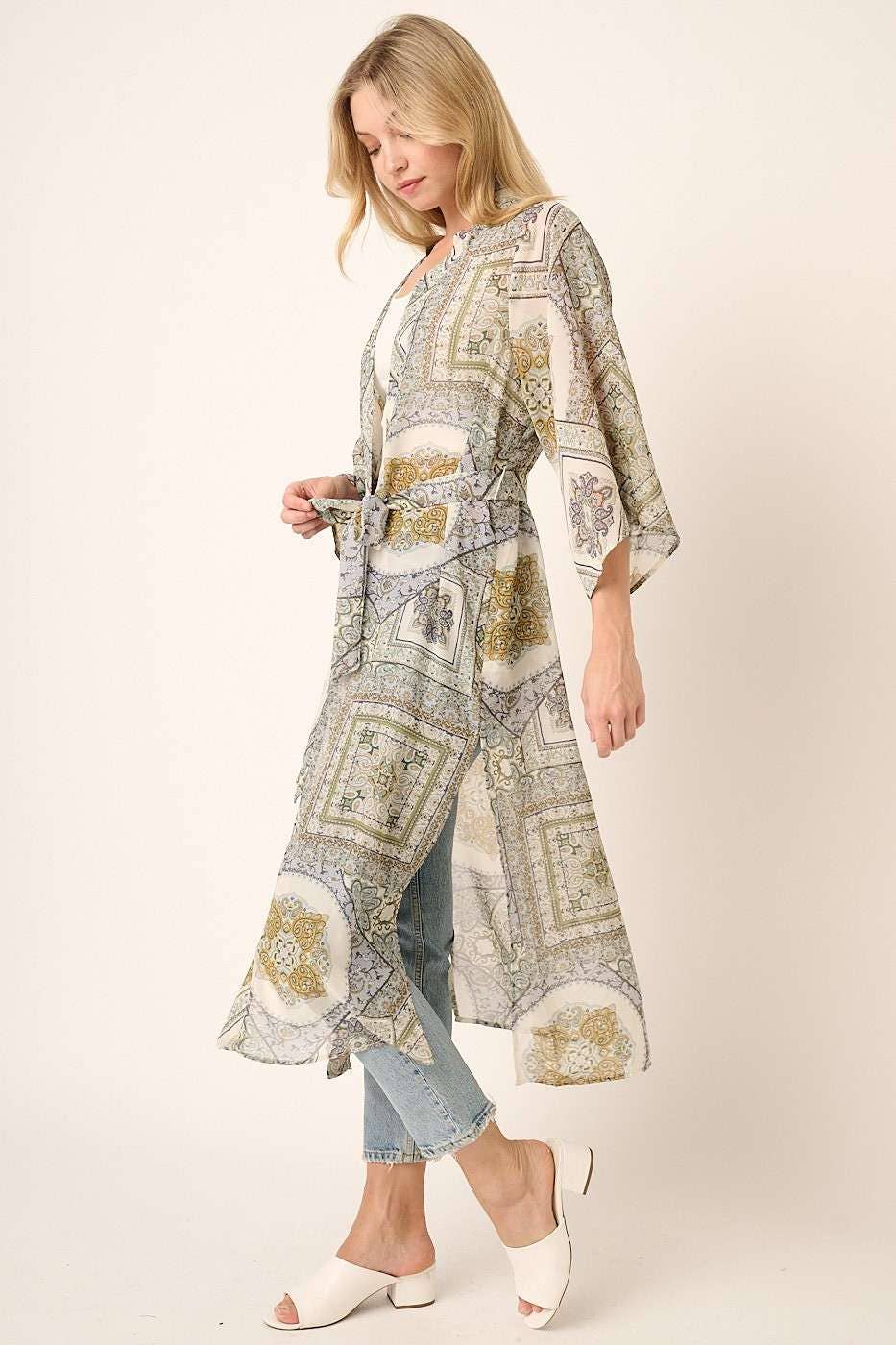 PAISLEY PRINT BELTED CHIFFON MIDI DUSTER