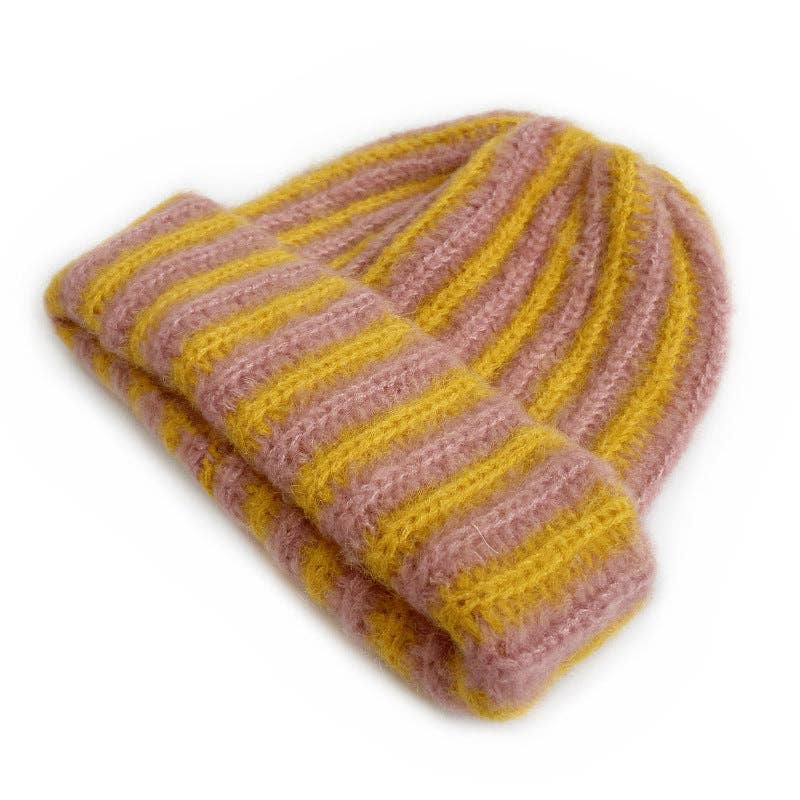 Stylish Color Contrast Striped Knit Beanie Hat
