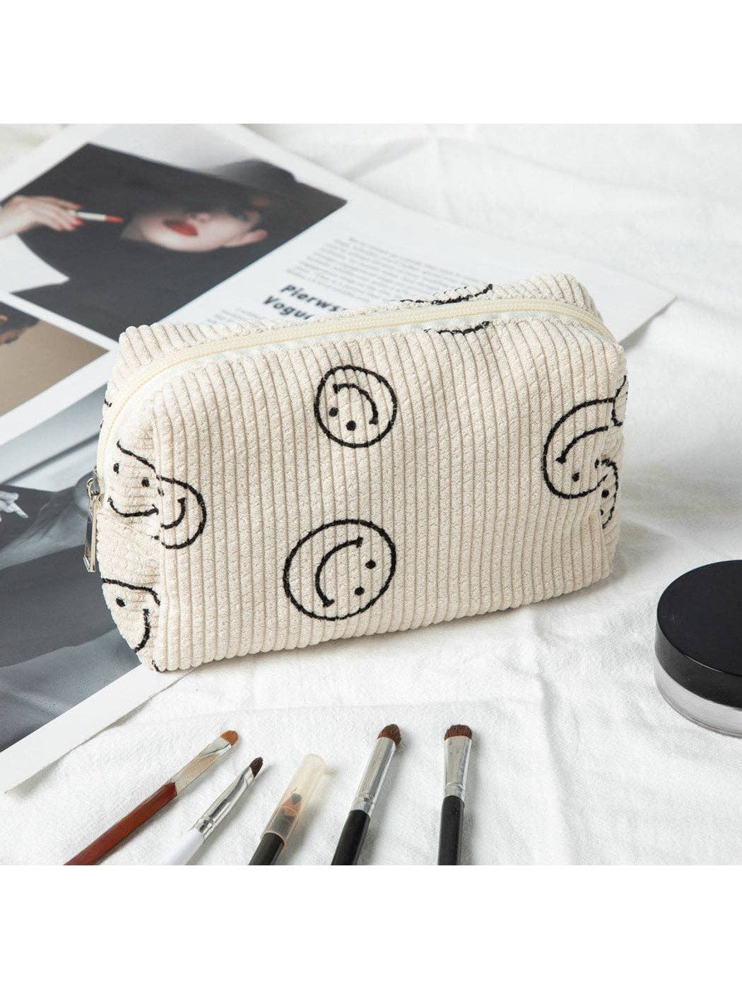 Smiley Print Cosmetic Organizer Bag