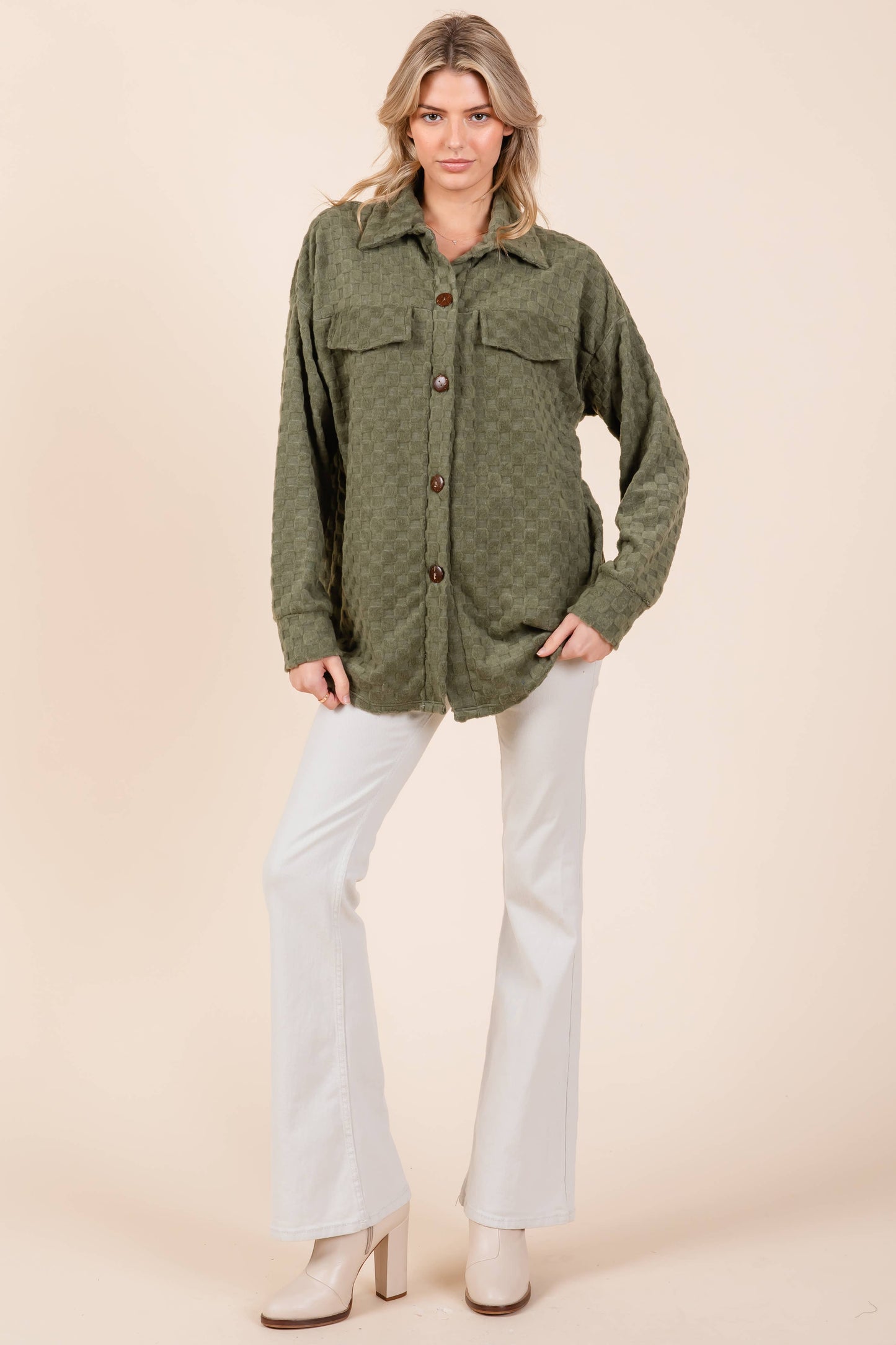 Textured button down shacket