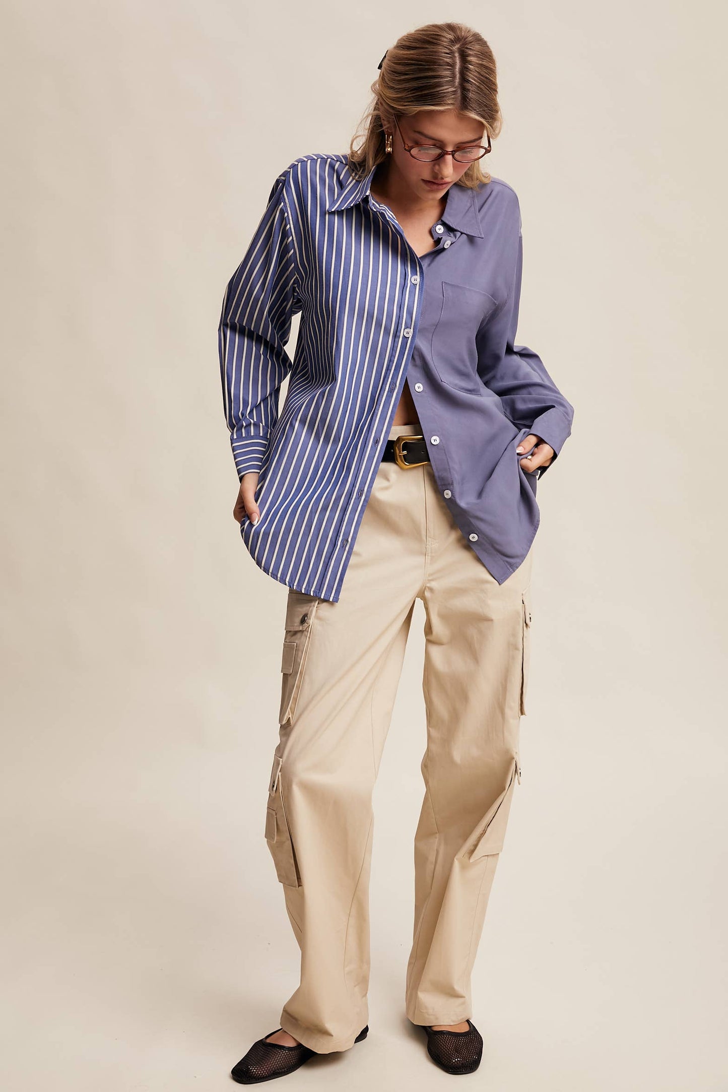 Contrast Panel Button-Up Shirt