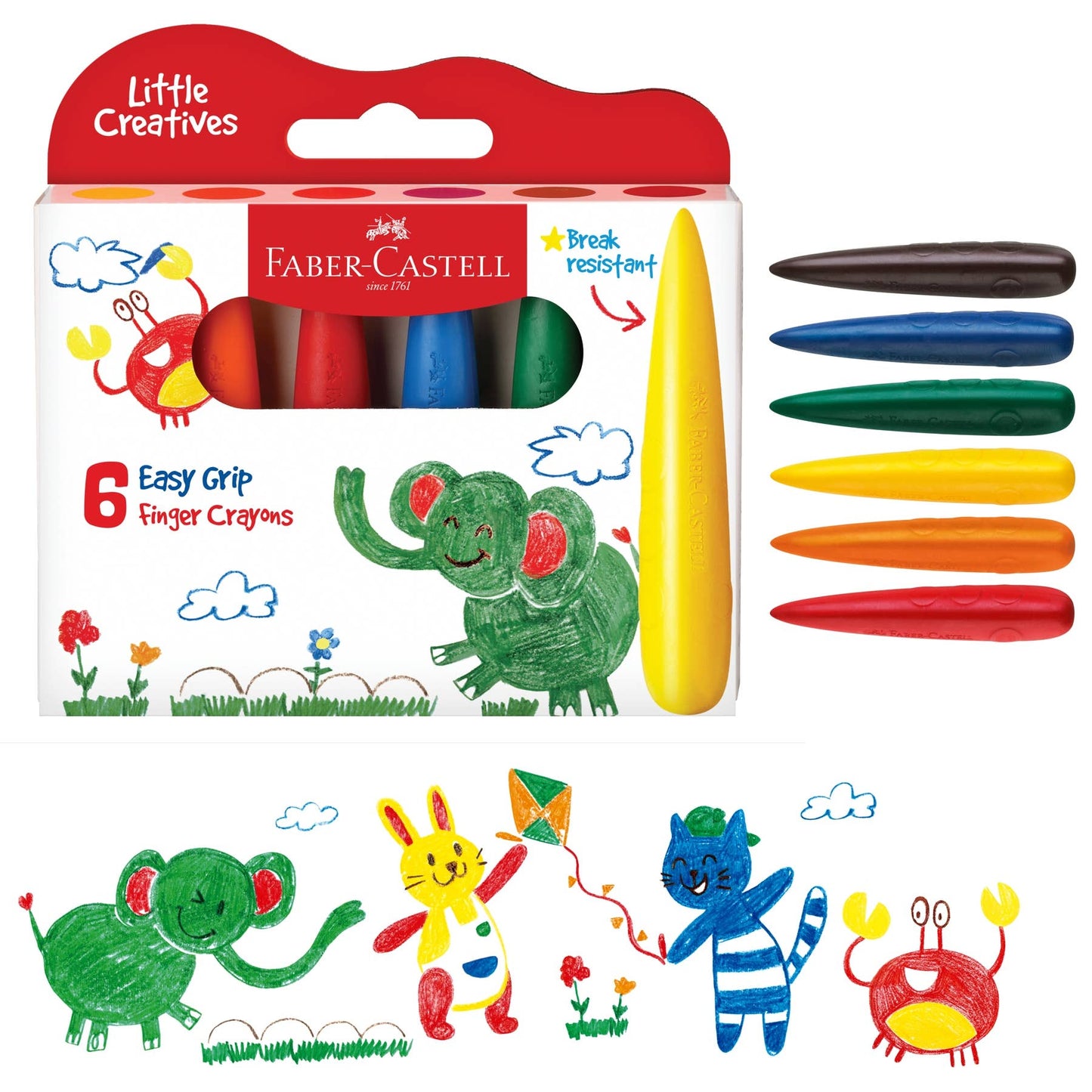 Little Creatives Easy Grasp Finger Crayons Set of 6