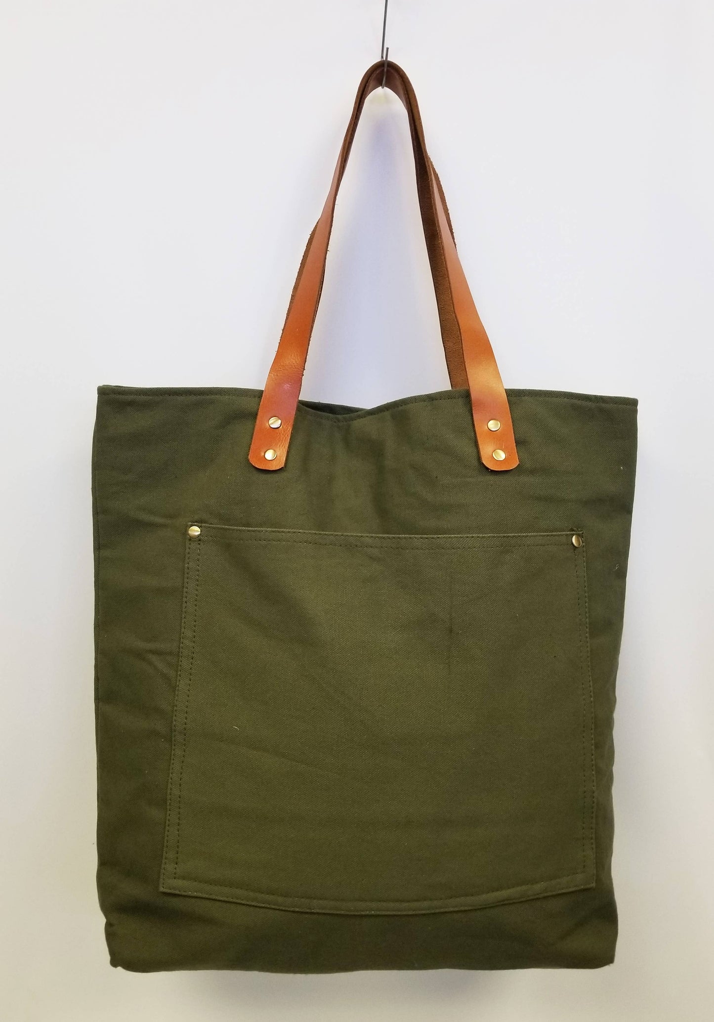 Cotton Canvas Leather Strap Tote Bag