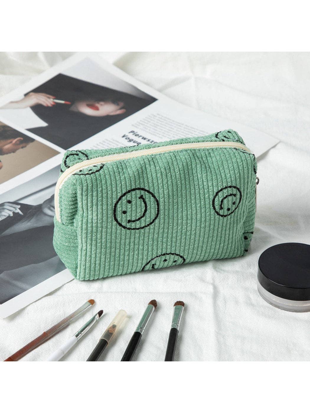 Smiley Print Cosmetic Organizer Bag