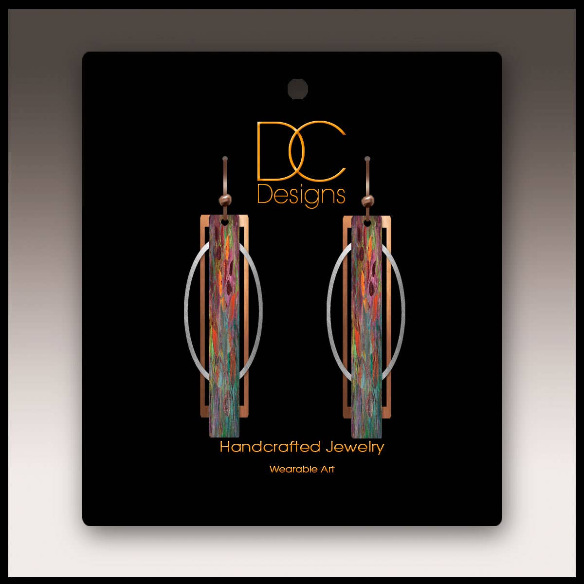 Orange Green Geometric Multilayer Metal Accent Handmade Earrings