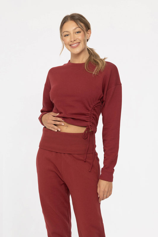 Fleece Side Cinch Crewneck Top
