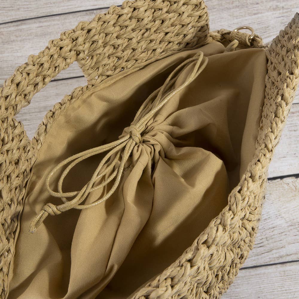 Open Weave Paper Straw Half Moon Hobo Bag