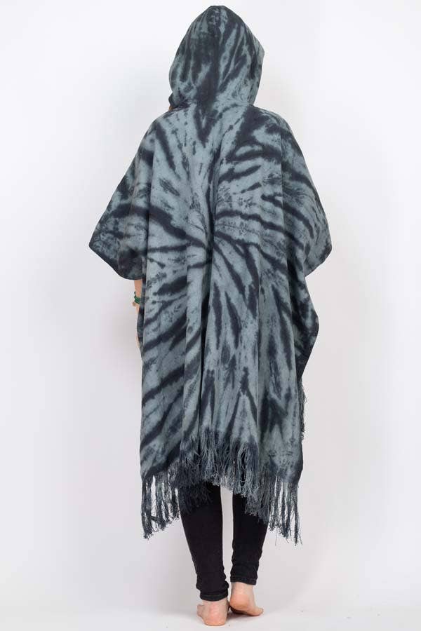 Spiral Tie-dye Hooded Long Poncho