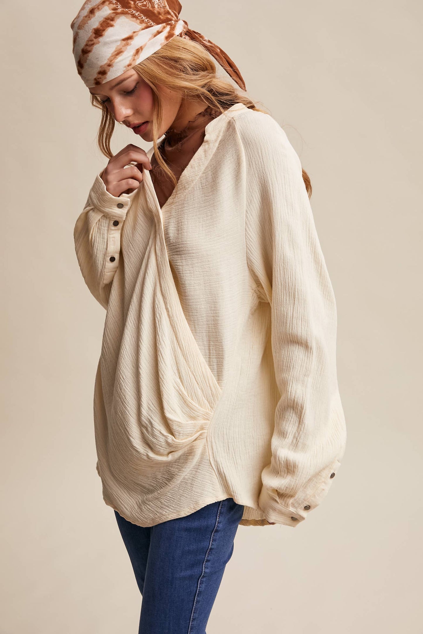 Draped Surplice Textured Blouse