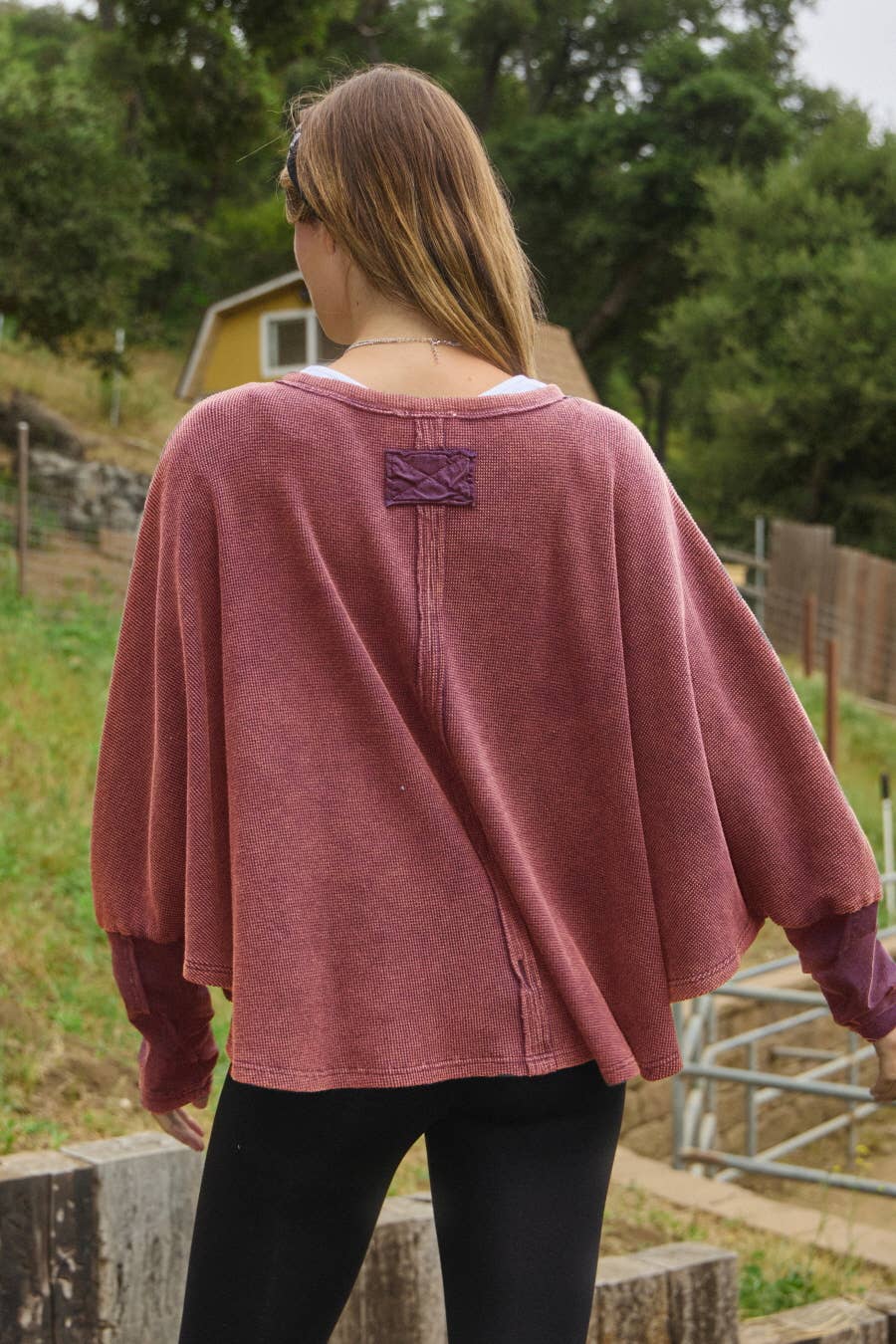 Acid Washed Thermal Batwing Pullover - Plus