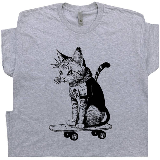 Skate Cat Shirt Funny Skateboard Tee Shirt Cute Novelty Fun