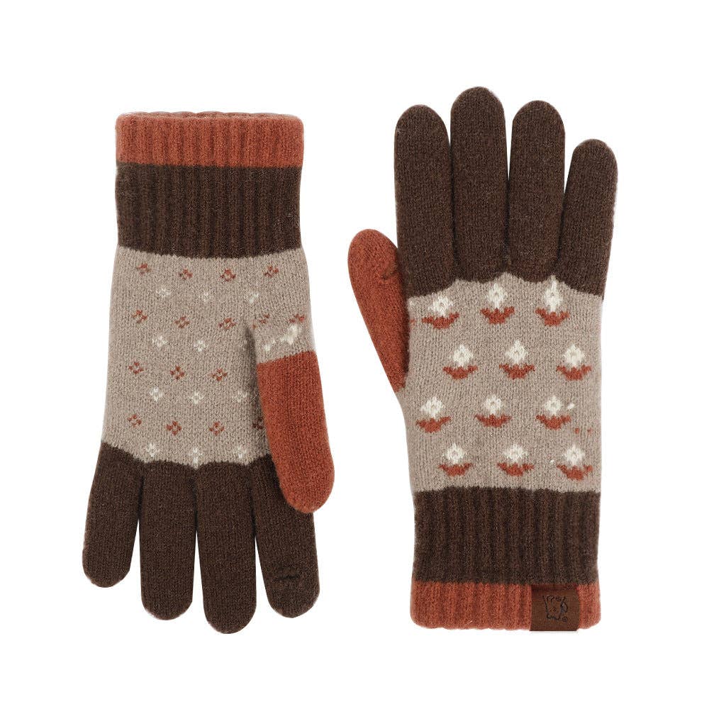 Vintage Jacquard Touch Screen Thicken Warm Gloves