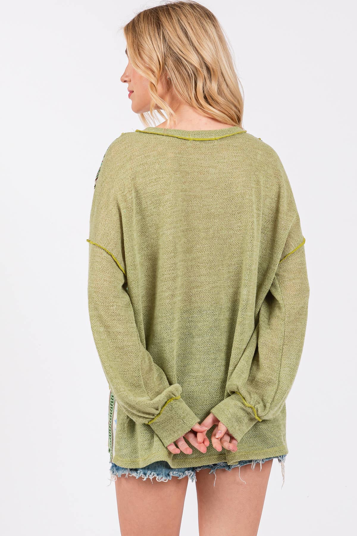 Contrast Boho Round Neck Sweater