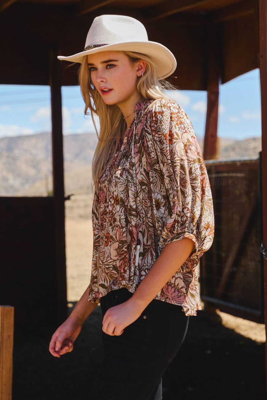 Bohemian Floral Peasant Blouse - Plus