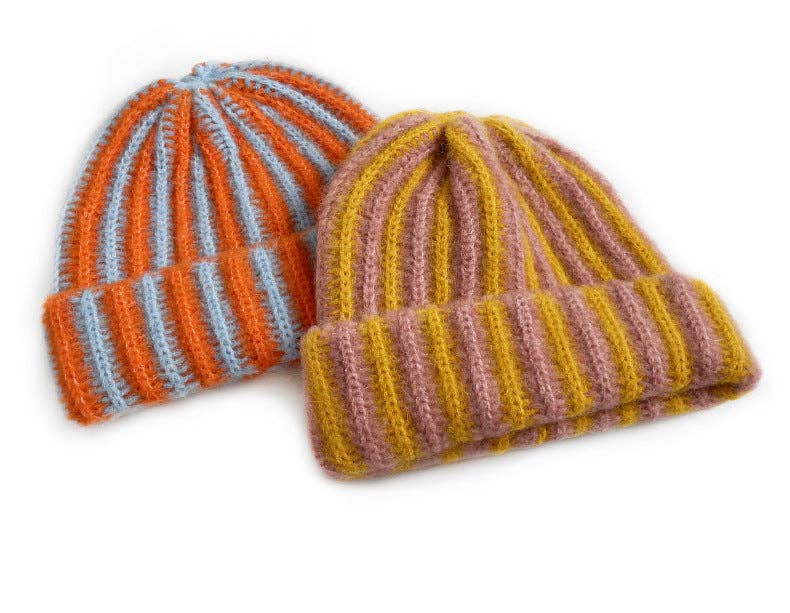 Stylish Color Contrast Striped Knit Beanie Hat