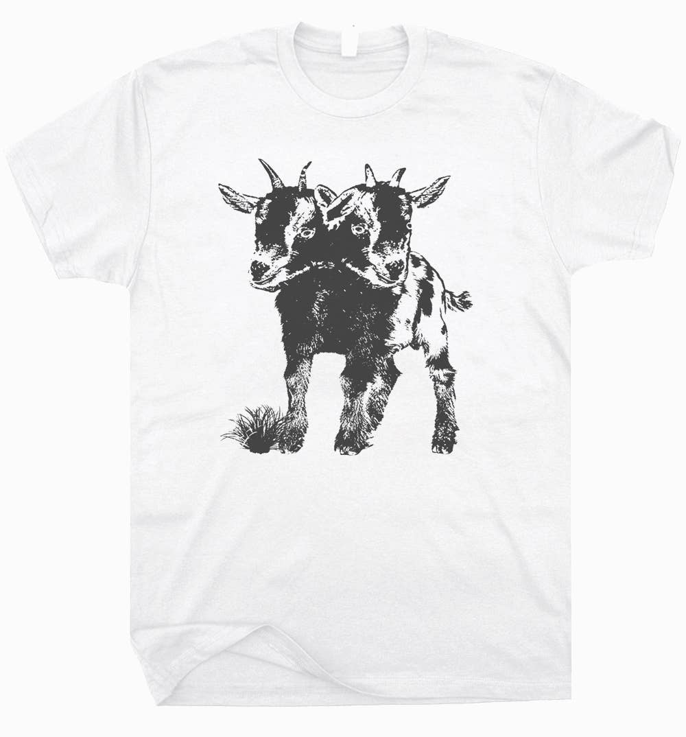 Two Head Goat Shirt Fun Funny Weird Novelty T Shirt Graphic
