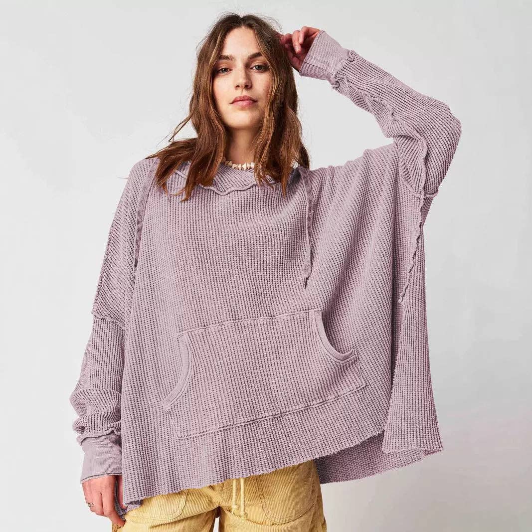 Solid Color Loose Split Hooded Sweatshirt